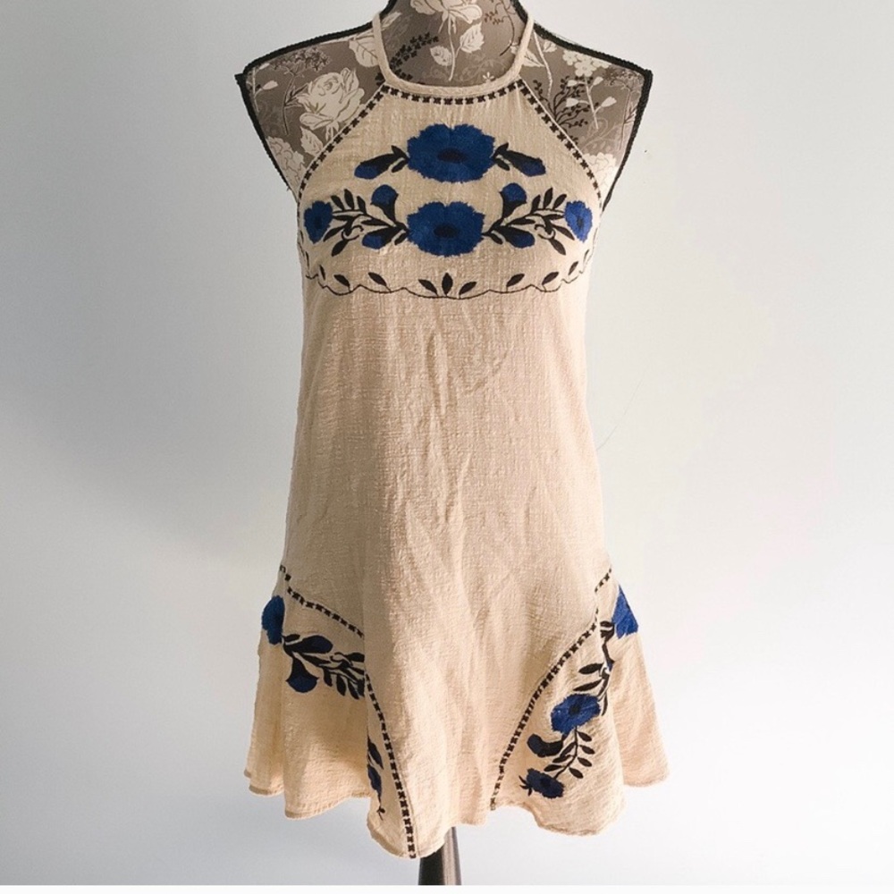 Anthropologie THML Tan Boho embroidered Dress SM